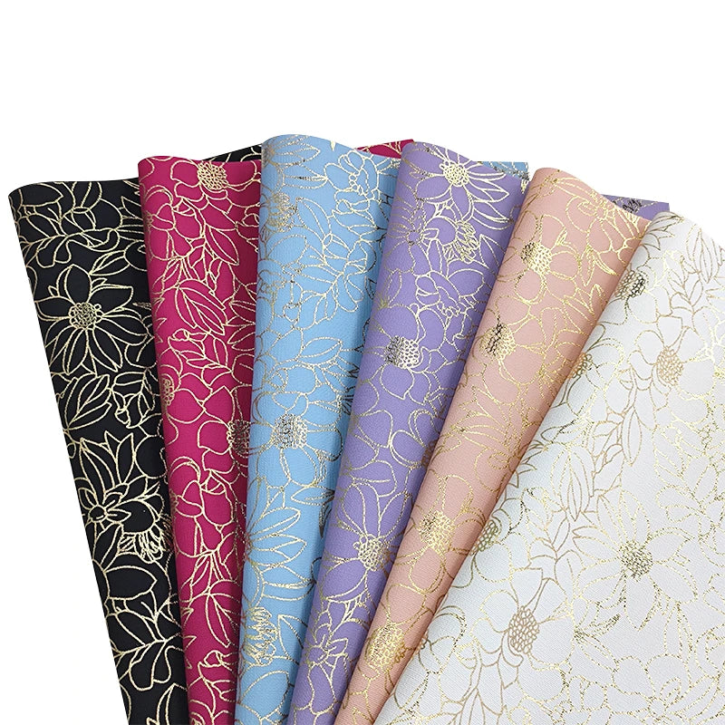 0.55mm Flower Print Faux Leather Fashion Rose Red Artificial Leather Gold Line Cloth Back Material